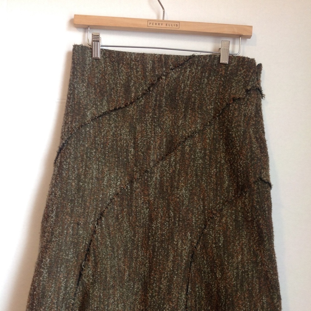 Zara Green Wool Skirt Brown Tweed Flare Skirt